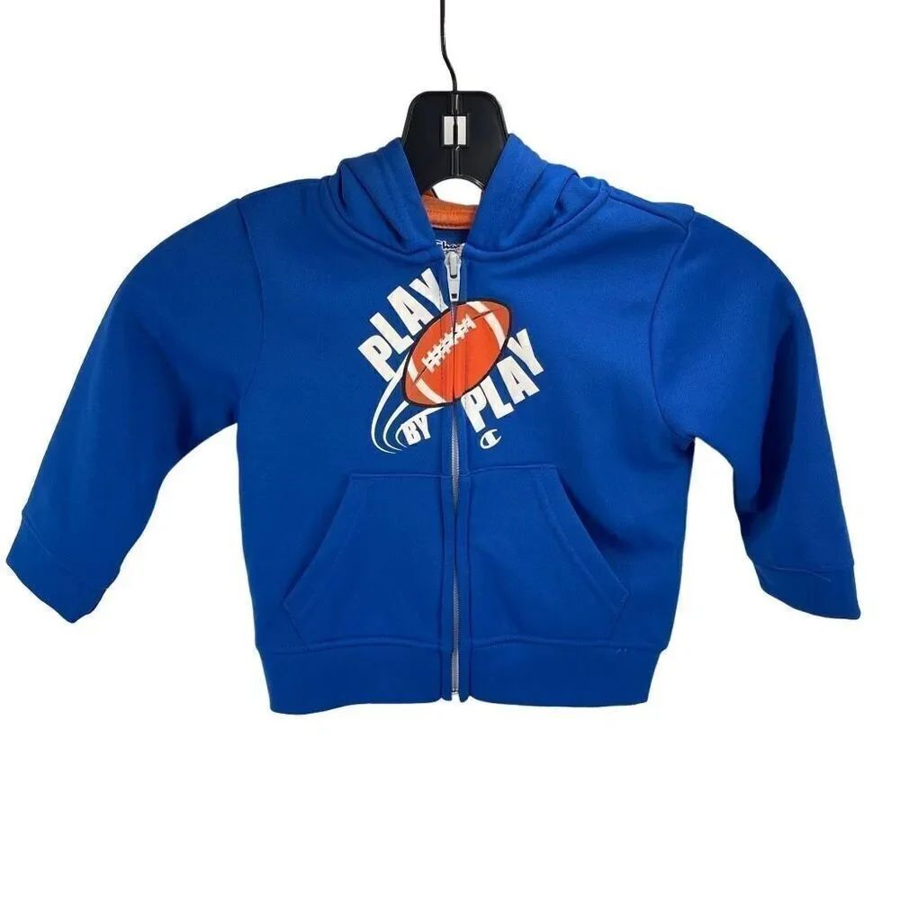 Champion Boys Authentic Hoodie Full Zip Football Play Graphic Blue Size 2T